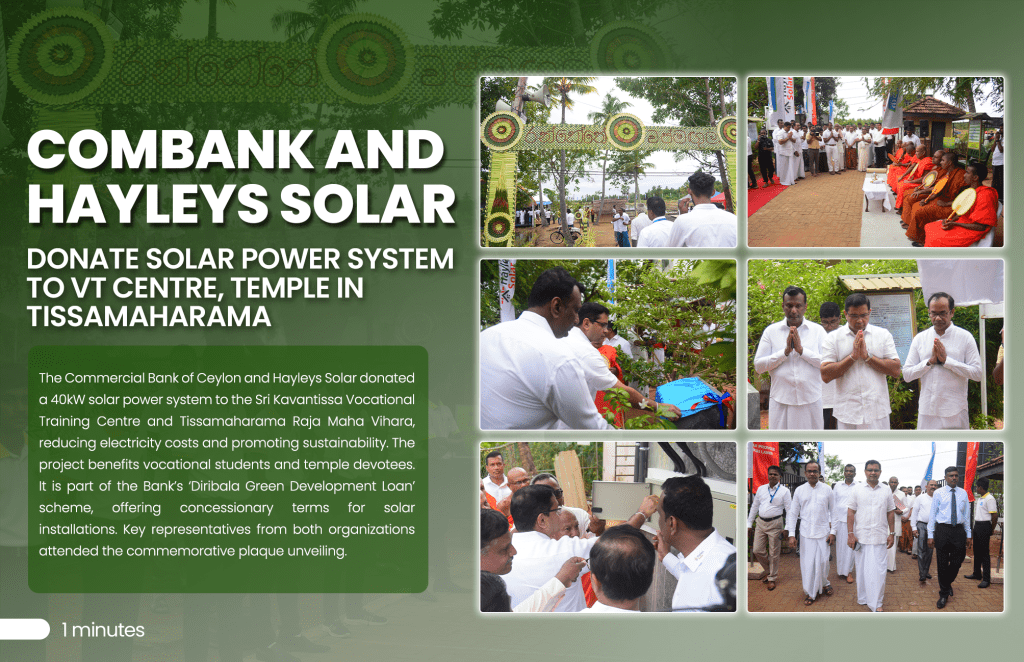 ComBank and Hayleys Solar donate solar power system to VT centre, temple in Tissamaharama